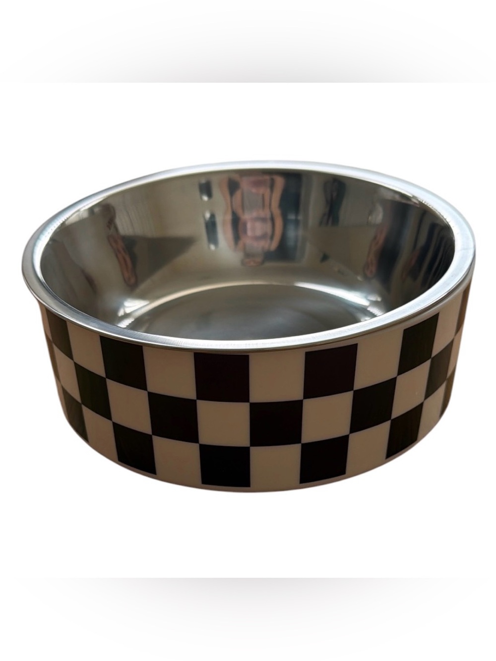 Black and White Checkered Stainless Steel Pet Bowl